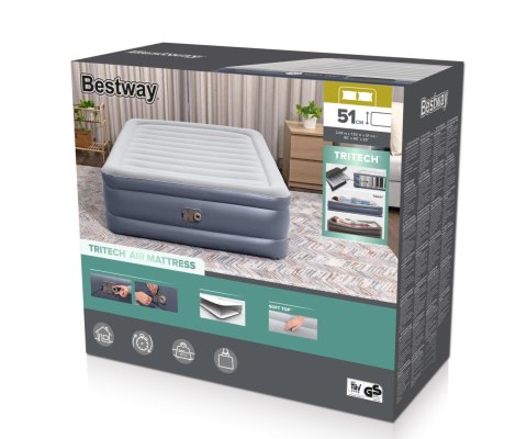 Bestway 6713I Materac dmuchany turystyczny z wbudowaną pompą powietrza Tritech Queen 2.03m x 1.52m x