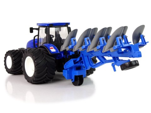 Traktor Zdalnie Sterowany 1:24 Pług Metalowy Niebieski