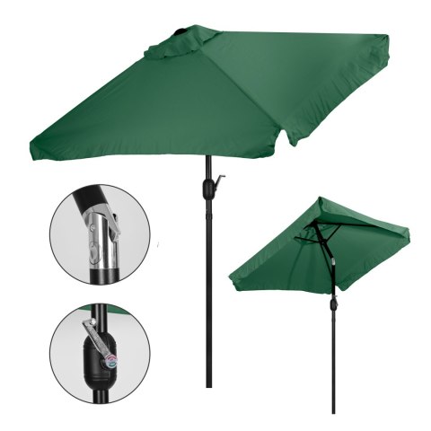 Prostokątny duży parasol ogrodowy skośny łamany z korbą zielony 200x140 cm MultiGarden