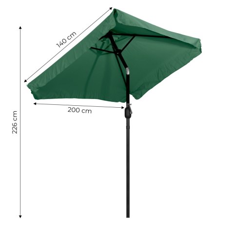 Prostokątny duży parasol ogrodowy skośny łamany z korbą zielony 200x140 cm MultiGarden