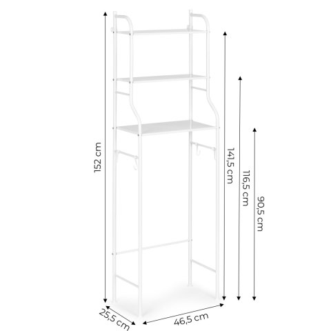 Wysoki regał WC łazienkowy nad sedes 3 półki aluminiowa konstrukcja