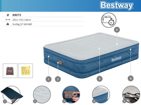 Bestway Dmuchany Materac dwuosobowy samopompujący 203x152x46cm 69075