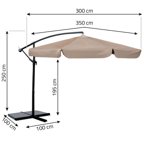 Parasol ogrodowy składany 8 segmentowy 350 cm z pokrowcem Plonos PL-881