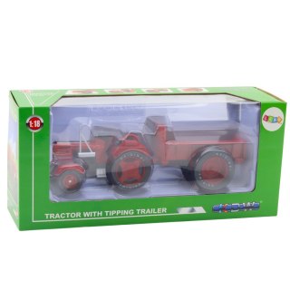 Metalowy Traktor Rolniczy Z Przyczepą Czerwony 1:18