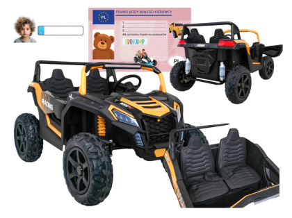 Buggy ATV Strong Racing dla 2 dzieci Złoty + Silnik bezszczotkowy + Pompowane koła + Audio LED