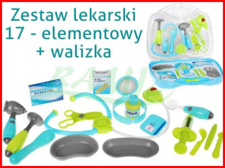 ZESTAW LEKARSKI 17 ELEMENTÓW + WALIZKA + AKCESORIA DUŻY ZESTAW LEKARSKI WALIZKA LEKARZ DOKTOR D1505