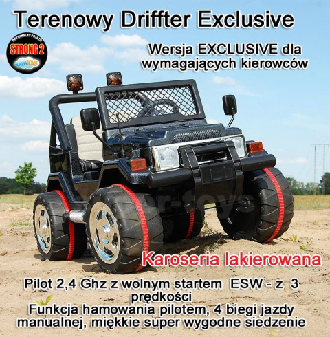 AUTO NA AKUMULATOR MEGA JEEP RAPTOR DRIFFTER DRIFTER EXCLUSIVE WOLNY START LAKIER SKÓRA FOTEL PILOT 2,4Ghz HP-011