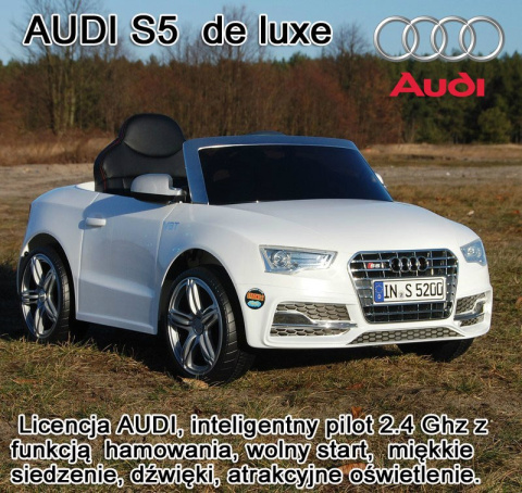 AUTO NA AKUMULATOR ORYGINALNE AUDI S5 Inteligentny Pilot 2.4 Ghz, MIĘKKIE SIEDZENIE Samochody na akumulator dla dzieci