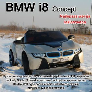 AUTO NA AKUMULATOR BMW i8 CHAMPAGNE LAKIER CONCEPT W NAJLEPSZEJ WERSJI Inteligentny PILOT 2.4 Ghz Skóra fotel! JE-168-CHAMPAGNE