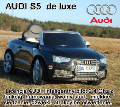 AUTO NA AKUMULATOR ORYGINALNE AUDI S5 Inteligentny Pilot 2.4 Ghz, MIĘKKIE SIEDZENIE Samochody na akumulator dla dzieci