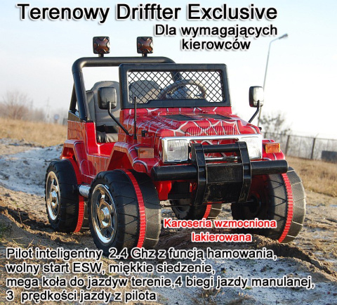 AUTO NA AKUMULATOR JEEP RAPTOR DRIFFTER DRIFTER EXCLUSIVE DWUOSOBOWY WOLNY START LAKIER SKÓRA FOTEL PILOT 2,4Ghz HP-011