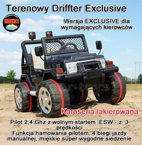 MEGA JEEP DRIFFTER EXCLUSIVE DLA 2 DZIECI, WOLNY START/ LAKIER. MIĘKKIE SIEDZENIE HP-011