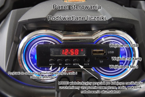 DUŻY QUAD 2x45W MIĘKKIE SIEDZENIE, NA OGROMNYCH PIANKOWYCH KOŁACH + INTELIGENTNY PILOT+ USB RADIO 0906B