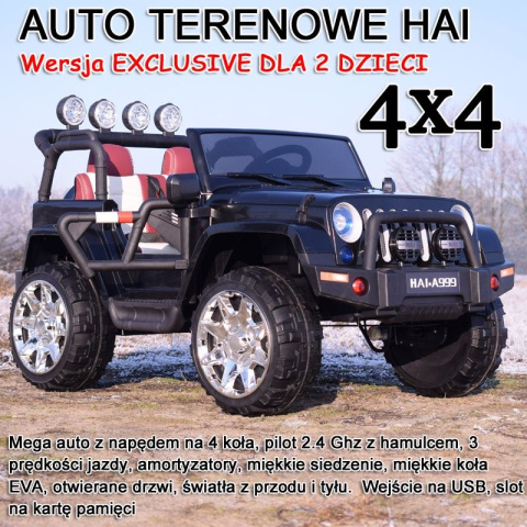 JEEP HAI EXCLUSIVE DLA 2 DZIECI, WOLNY START, MIĘKKIE KOŁA, 4X4, MIĘKKIE SIEDZENIE/A999