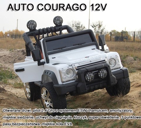 MEGA JEEP COURAGO 12 V AMORTYZATORY, MIĘKKIE SIEDZENIE SUPER MOC/DKF006