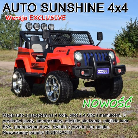 MEGA JEEP SUNSHINE, NAPĘD 4X4, 2X12V, WOLNY START/ MIĘKKIE KOŁA, BLUETOOTH, RADIO EXCLUSIVE/2388