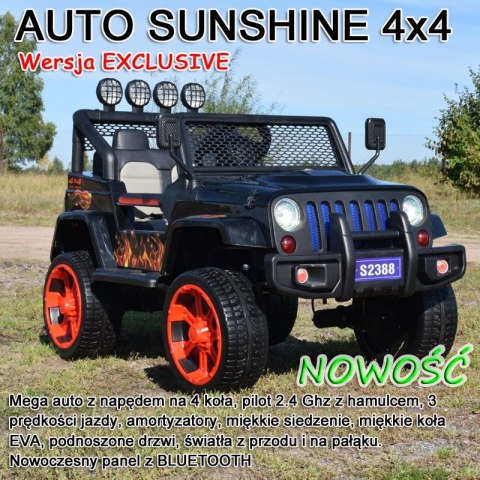 MEGA JEEP SUNSHINE, NAPĘD 4X4, 2X12V, WOLNY START/ MIĘKKIE KOŁA, BLUETOOTH, RADIO EXCLUSIVE/2388