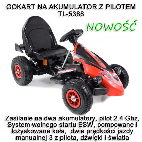 Gokart na akumulator sterowany pilotem, wolny start, hamulec, pompowane koła /TL5388