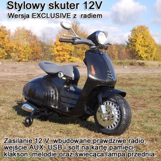 STYLOWY SKUTER NA AKUMULATOR Z BOCZNYMI KÓŁKAMI I RADIEM/CH8820