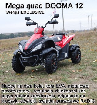 MEGA WIELKI QUAD DOOMA, AMORTYZATORY, MIĘKKIE KOŁA 12 V