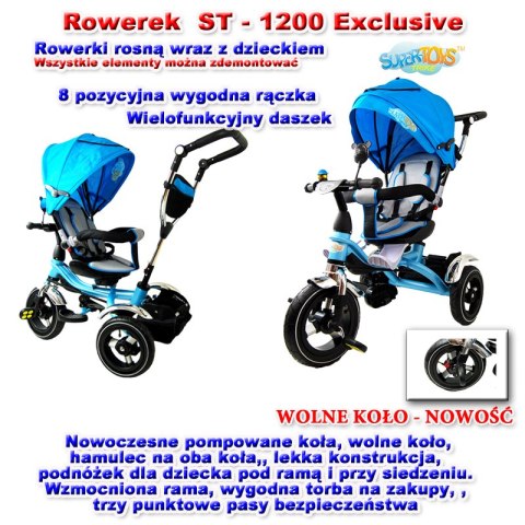 ROWEREK TRÓJKOŁOWY EXCLUSIVE POMPOWANE KOŁA,WOLNE KOŁO, OBRACANE SIEDZENIE/1200