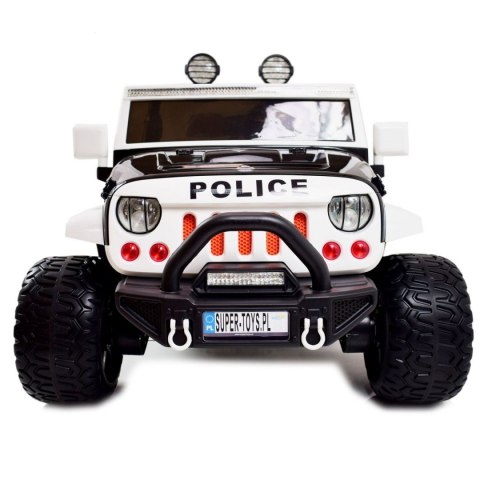 JEEP POLICJA 4X4 Z AMORTYZATORAMI, PILOT, PANEL MP4, REGULOWANE SIEDZENIE,ZDERZAK Z AMORTYZATOREM, /SX-1718