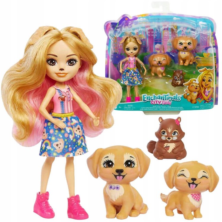 Enchantimals Lalka Golden Retriever figurki szczeniaków wiewiórka ZA5088 Marka Mattel