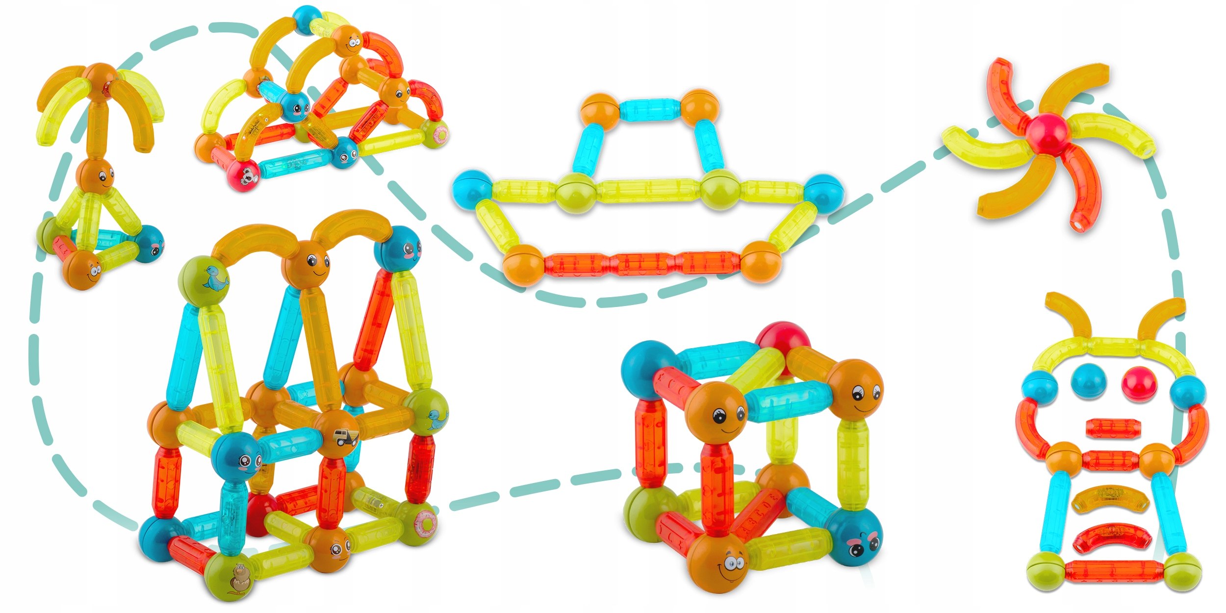 KLOCKI MAGNETYCZNE EDUKACYJNE Z PODŚWIETLENIEM KONSTRUKCYJNE UKŁADANKA 3D Wiek dziecka 3 lata +